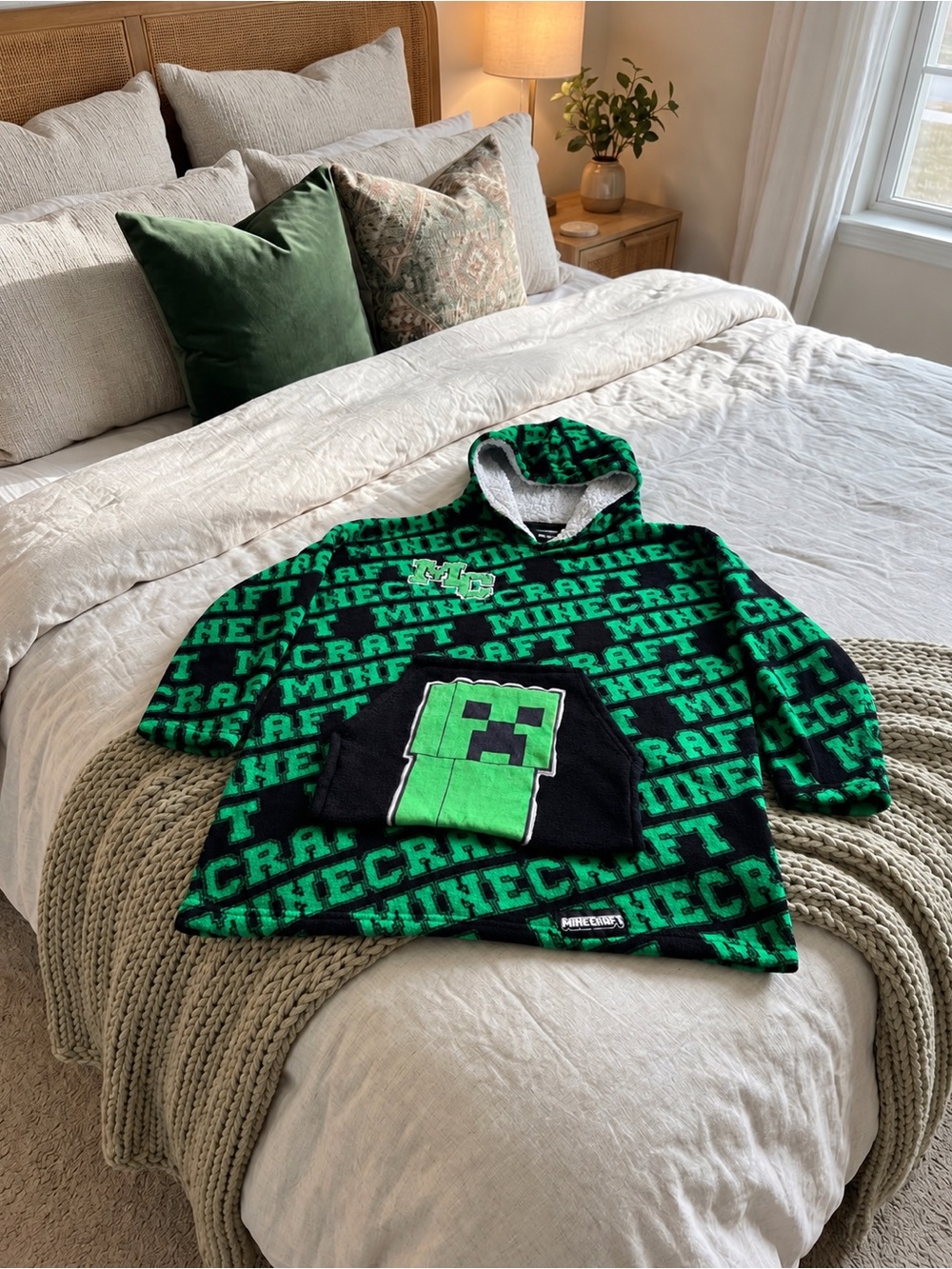 Minecraft Creeper Sherpa Hoodie / Wearable Blanket – One Size